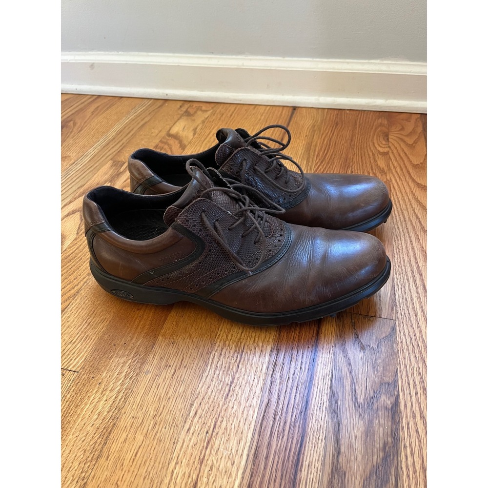 ECCO Mens Gore-Tex Leather Golf Shoes Brown Saddle Brogue Spiked US 11 11.5
